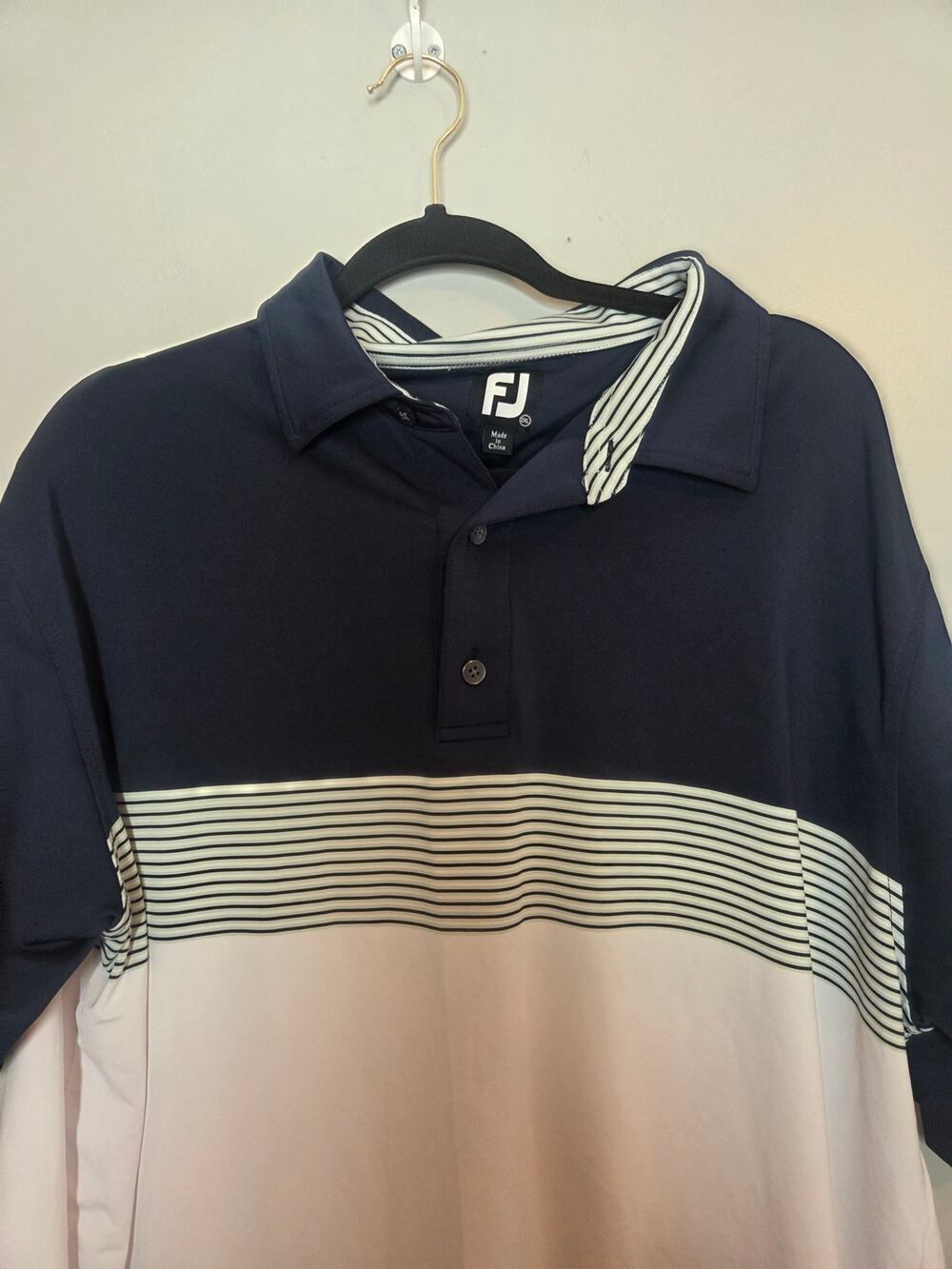 FootJoy Mens 2XL Blue White Short Sleeve Golf Polo Moisture Wicking